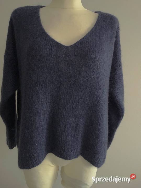 Sweter Moherowy Wełniany Kobaltowy Włoski Carla Łomża