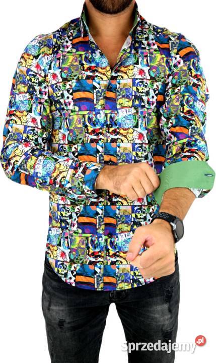 GIOVANNI PERA Koszula Męska K006 Grafitti kolorowy