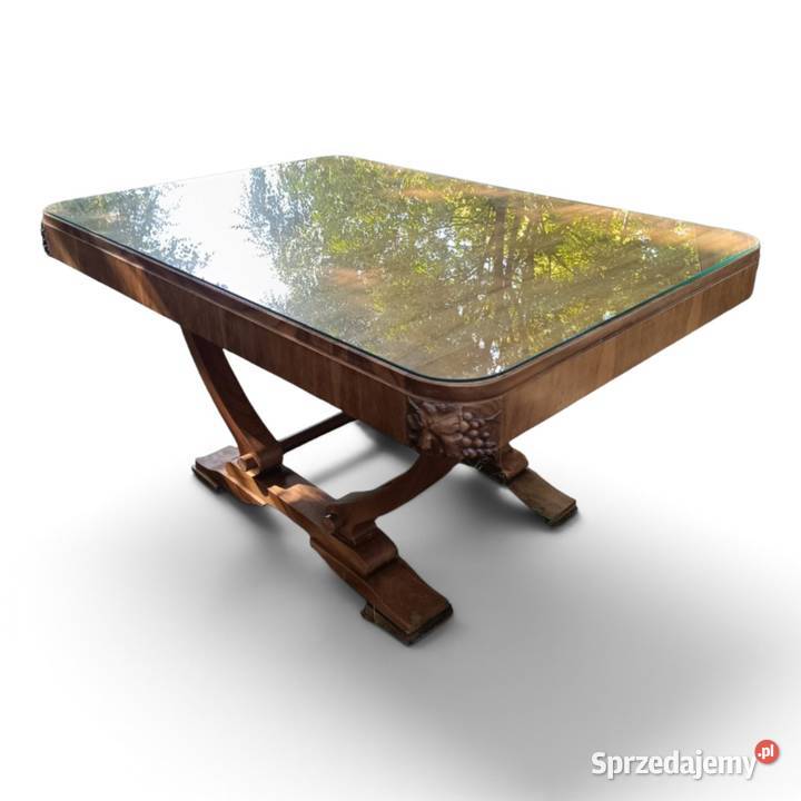 Francuski stół Art Dco z szybą ochronną 76cm