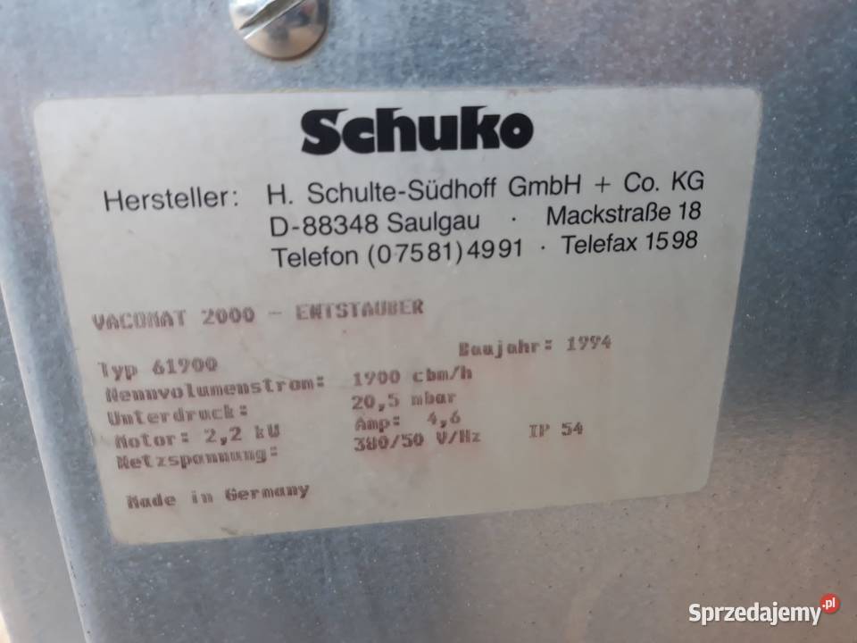 Odciąg wyciąg do trocin Schuko Vacomat 2000 Prudnik