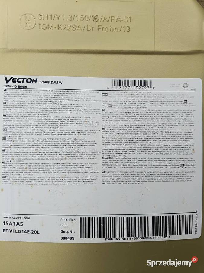 Vecton Long Drain 10W40 E6E9 20L CASTROL Radomyśl Wielki