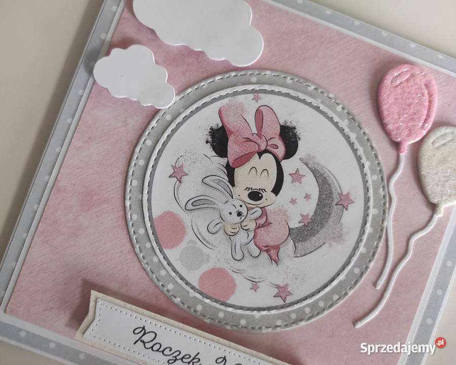 Kartka ręcznie robiona na urodziny roczek Myszka Łódź