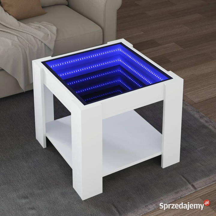 Stolik kawowy z LED biały 53x53x45 materiał Warszawa sprzedam