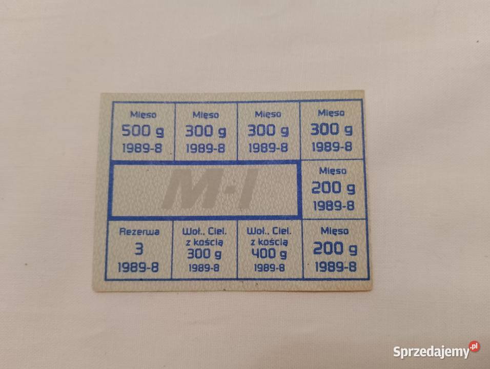 KARTKA na mięso MI z PRL sierpień 1989 Poznań
