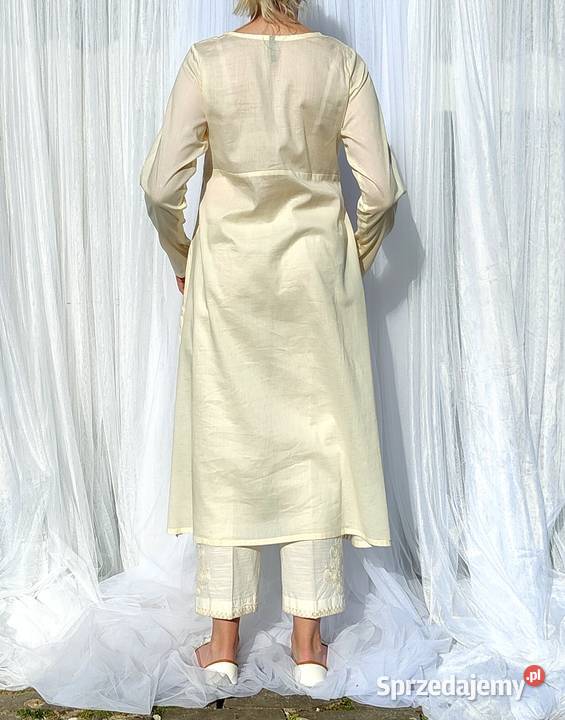 Długa sukienka bawełniana M 38 haftowana brązowy/beżowy Spódnice i sukienki Szczecin