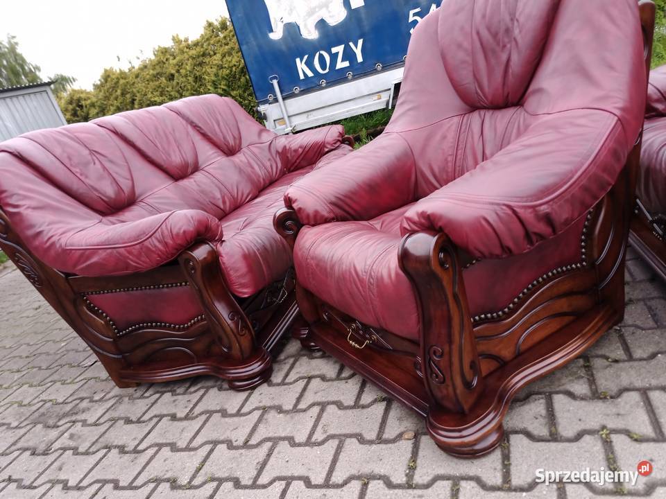 Komplet SANTIAGO 311 i Ława Dąb Skóra Bordo śląskie Kozy