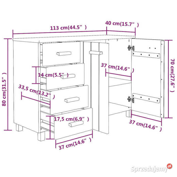 Szafka HAMAR ciemnoszara 113x40x80 lite drewno Warszawa