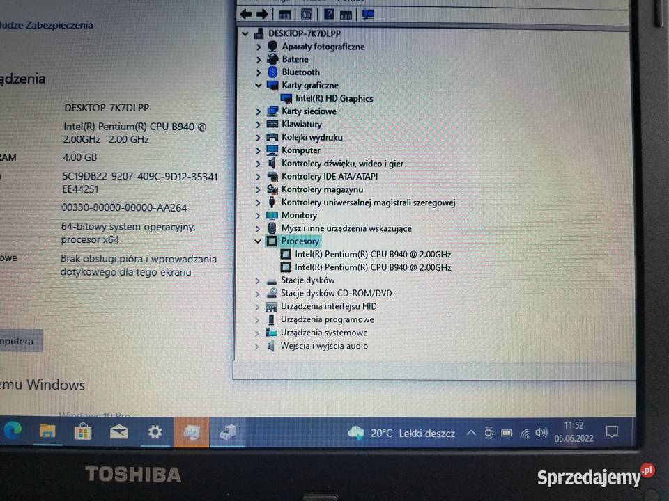 Laptop Toshiba Satellite C660 4 GB 320 GB Rymanów sprzedam