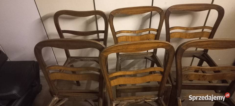 PRL komplet 7 drewnianych krzeseł