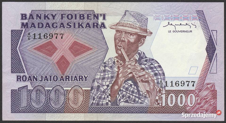MADAGASKAR 1000 FRANKÓW 1983 STAN BANKOWY UNC
