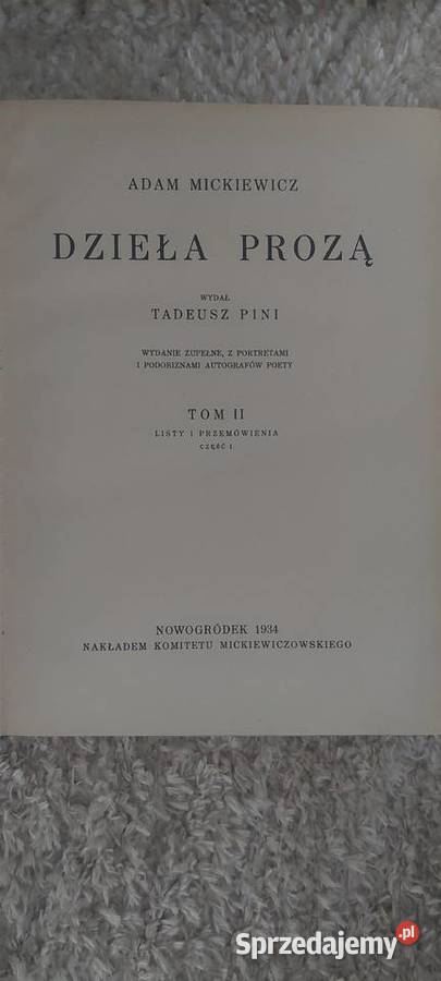 Adam Mickiewicz Rok wydania 1934 Poznań sprzedam