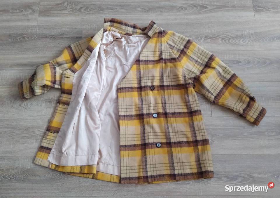 Płaszcz damski KRATA żółto brązowy żółty/złoty Moda i Styl podlaskie