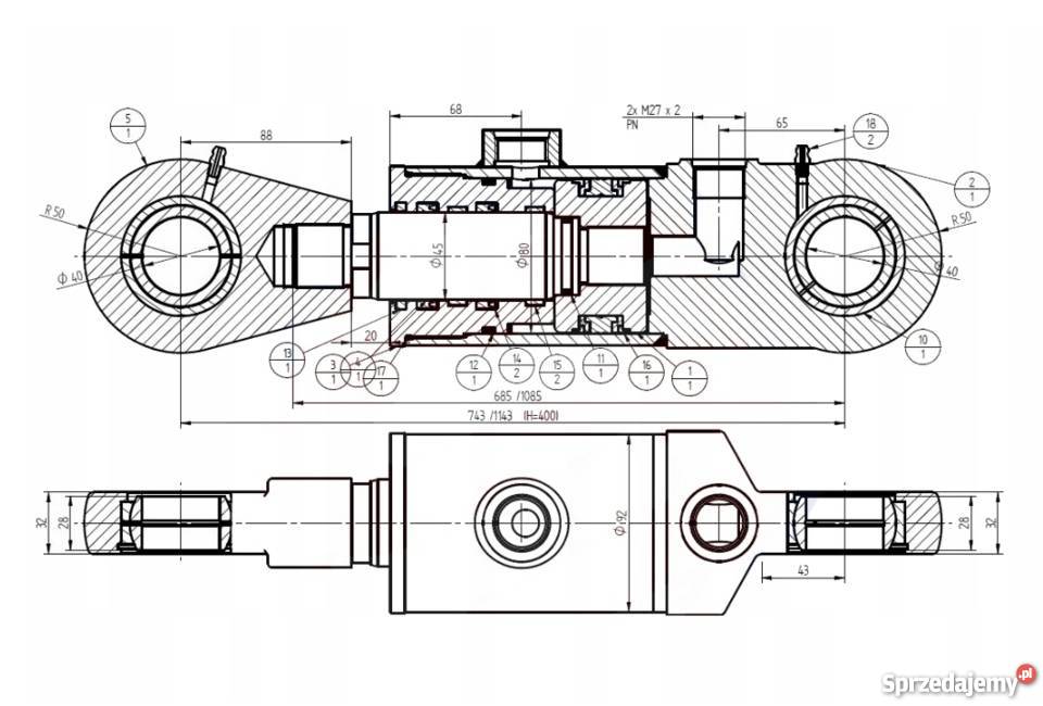 Siłownik Hydrauliczny 80x45 Skok 400 Mocowania Pozostałe Solec Kujawski