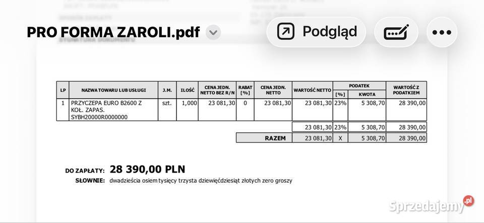 Przyczepa EURO B26003K5 DMC 2700 SZARA burtowe