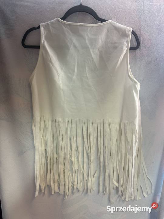 Biała bogato zdobiona frędzlami kamizelka Kraków