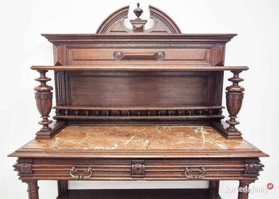 Antyk KOMPLET zdobiony KREDENS ORZECHOWY Kalisz