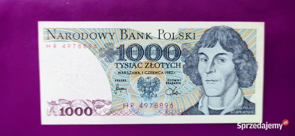 Banknot z PRLu 1000 1982 stan UNC 1 Pruszków