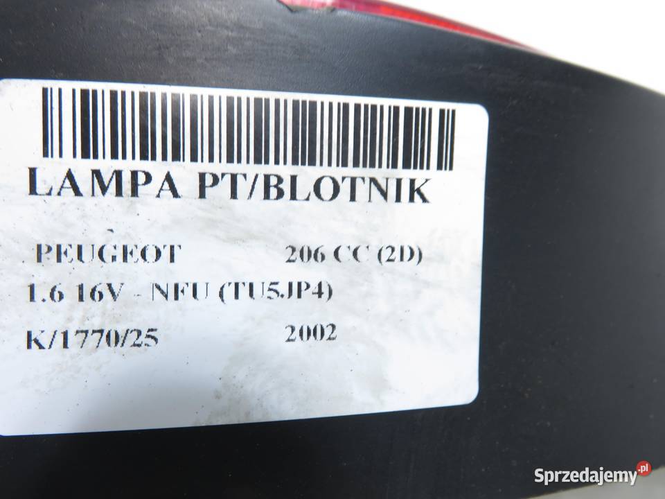 LAMPA PRAWA TYLNA PEUGEOT 206 CC osobowe Lampy tylne