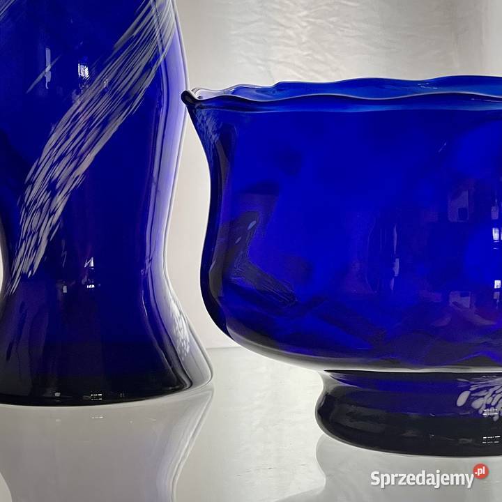 Komplet Krosno kobalt szkło PRL Myszków sprzedam