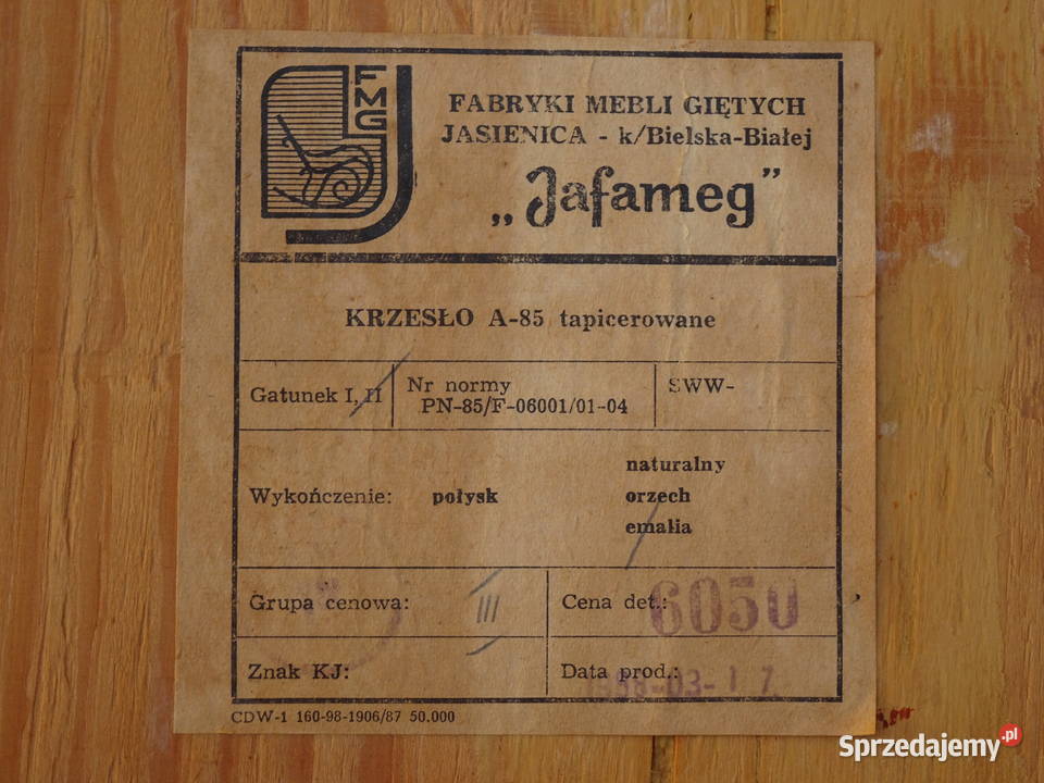 Fabryka Mebli Giętych Jafameg Krzesło A85 Katowice