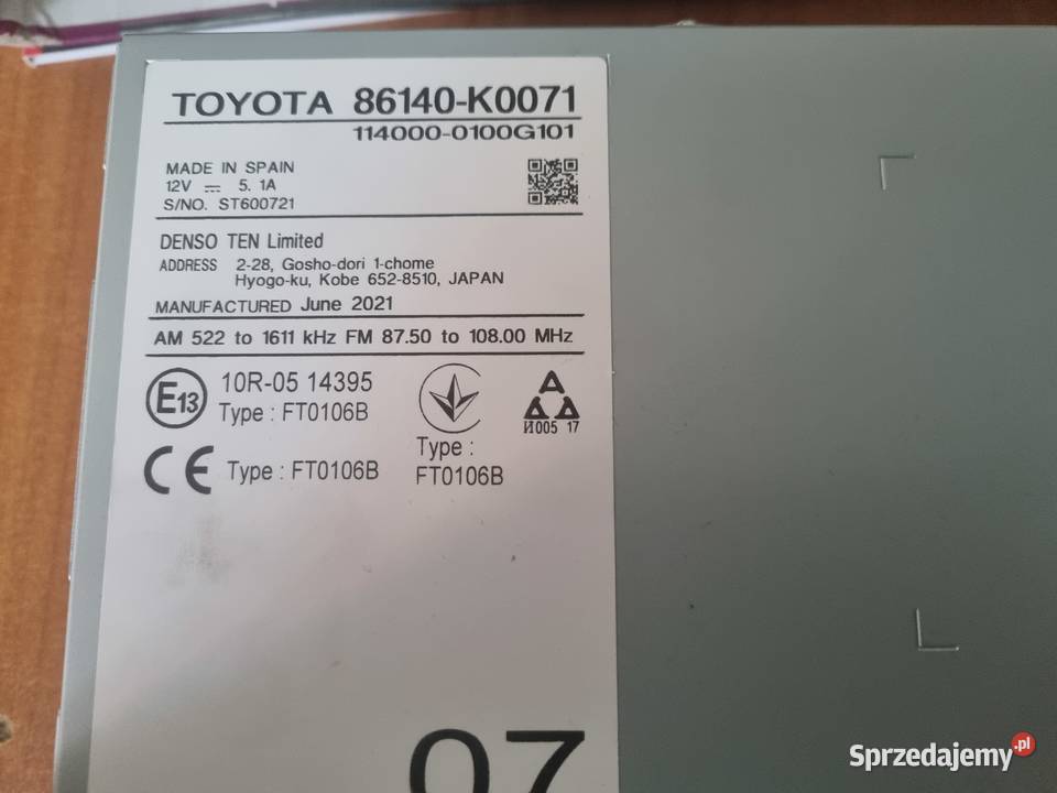 TOYOTA YARIS IV RADIO bez nawigacji 86140K0071 Fabryczne Gdańsk
