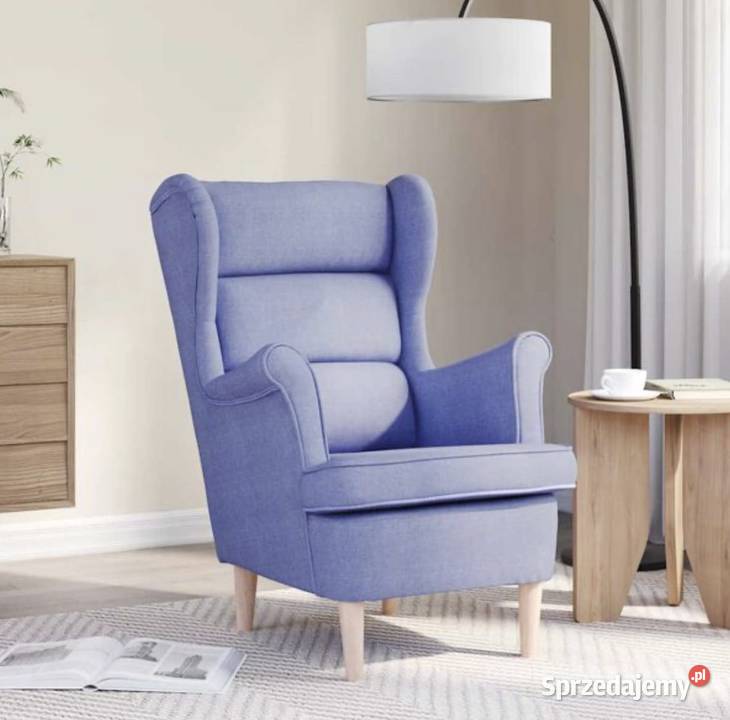 Fotel niebieski obity tkaniną jasny jeans Tychy