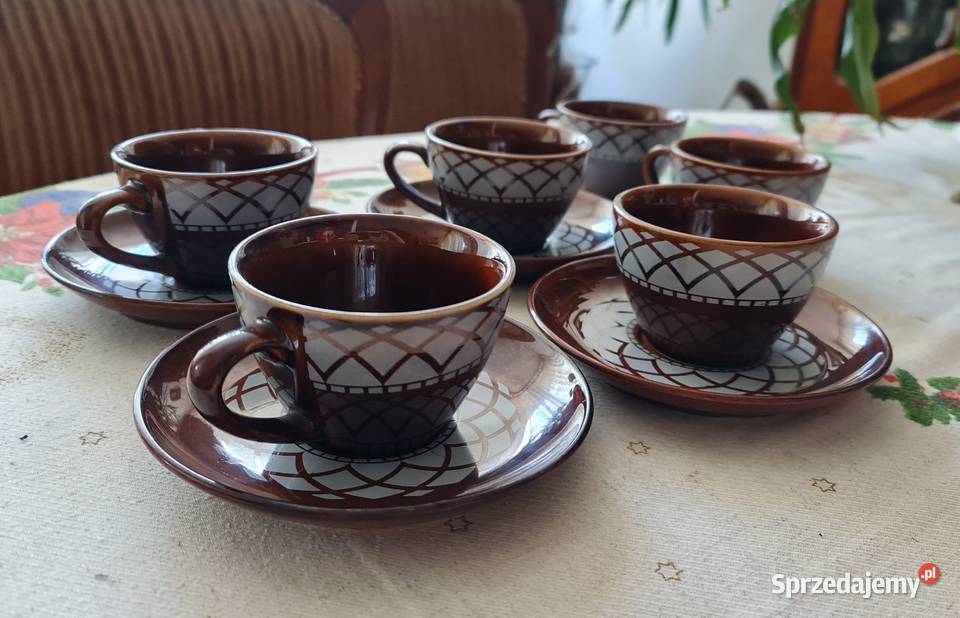Pruszków Porcelit filiżanki Design PRL odcienie brązowego Katowice