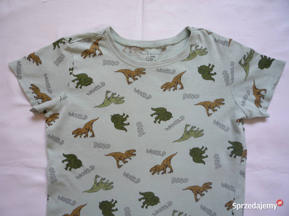 Sinsay 122128 Zielona Khaki koszulka w dinozaury