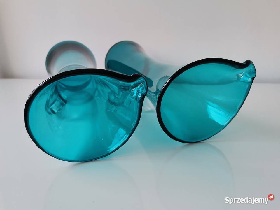 Stary niebieski dzbanek wazon 2 sztuki huta Katowice