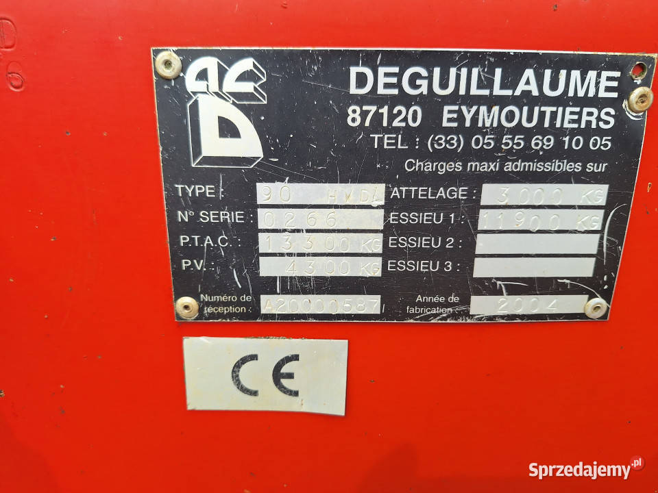 Rozrzutnik DEGUILLAUME HVD 1310 10 ton stabilna nieuszkodzony Rozrzutniki obornika Szlachcin