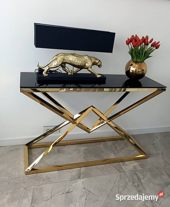 Nowoczesna konsola czarna szyba złota Glamour Nowy Sącz