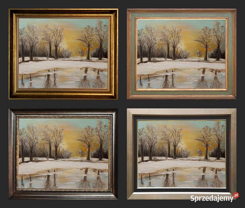 Obraz olejny Zimowy świt Obrazki i obrazy Lublin sprzedam