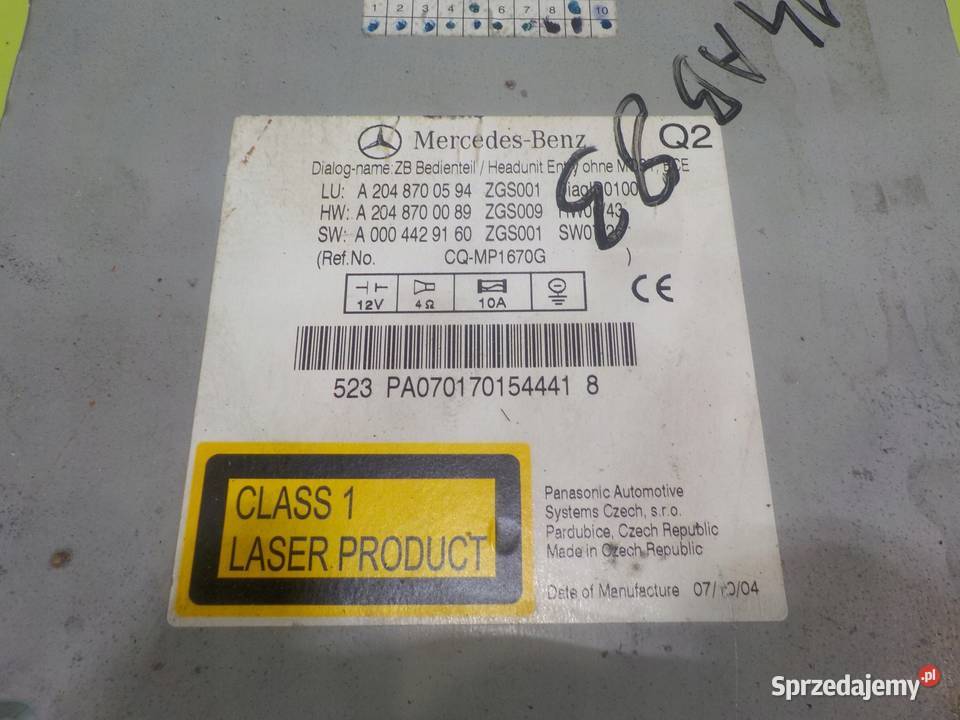 MERCEDES C W204 22 CDI 07r SEDAN 4D radio CD Radioodtwarzacze mazowieckie Suków