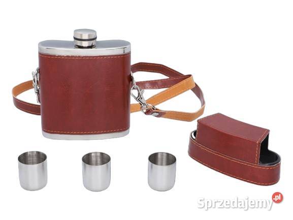 Elegancka Brązowa Piersiówka Obszyta Skórą w śląskie