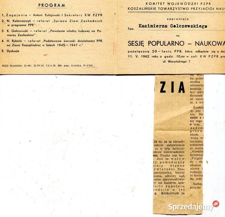 20 lat PPR Zaproszenie Tow Kazimierza Szczecin
