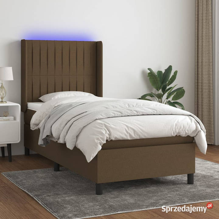 Łóżko kontynentalne z materacem brązowe tkanina 128cm Łóżka