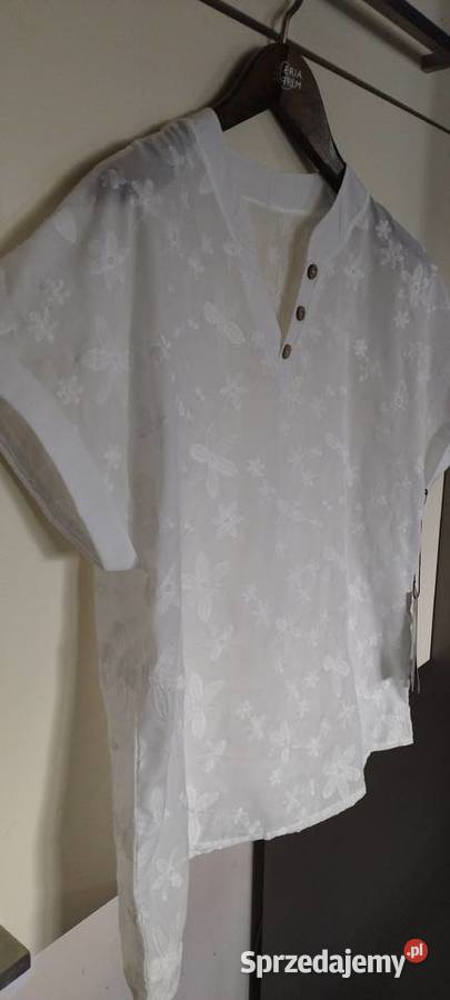 Bluzka biała w kwiatki wyciskane białe