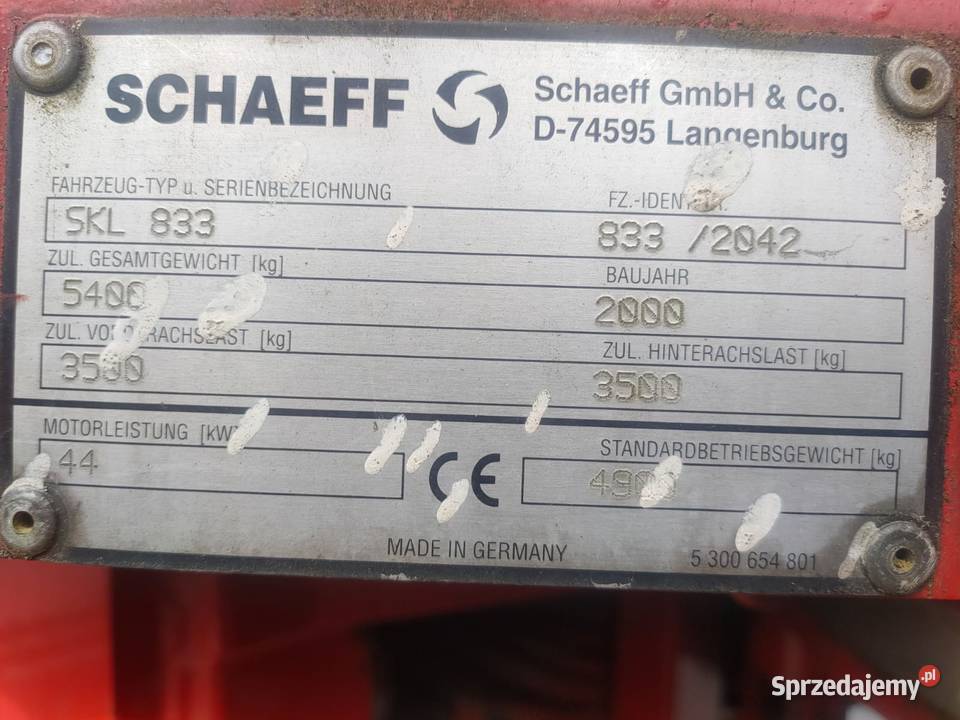Ładowarka kołowa SCHAEFF SKL 833 Rok produkcji 2000 lubelskie Tereszpol-Kukiełki