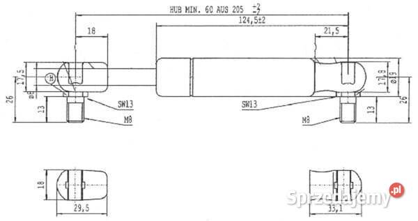 Sprężyna gazowa L205 mm 800N Stabilus CA094412 małopolskie Kamionna sprzedam