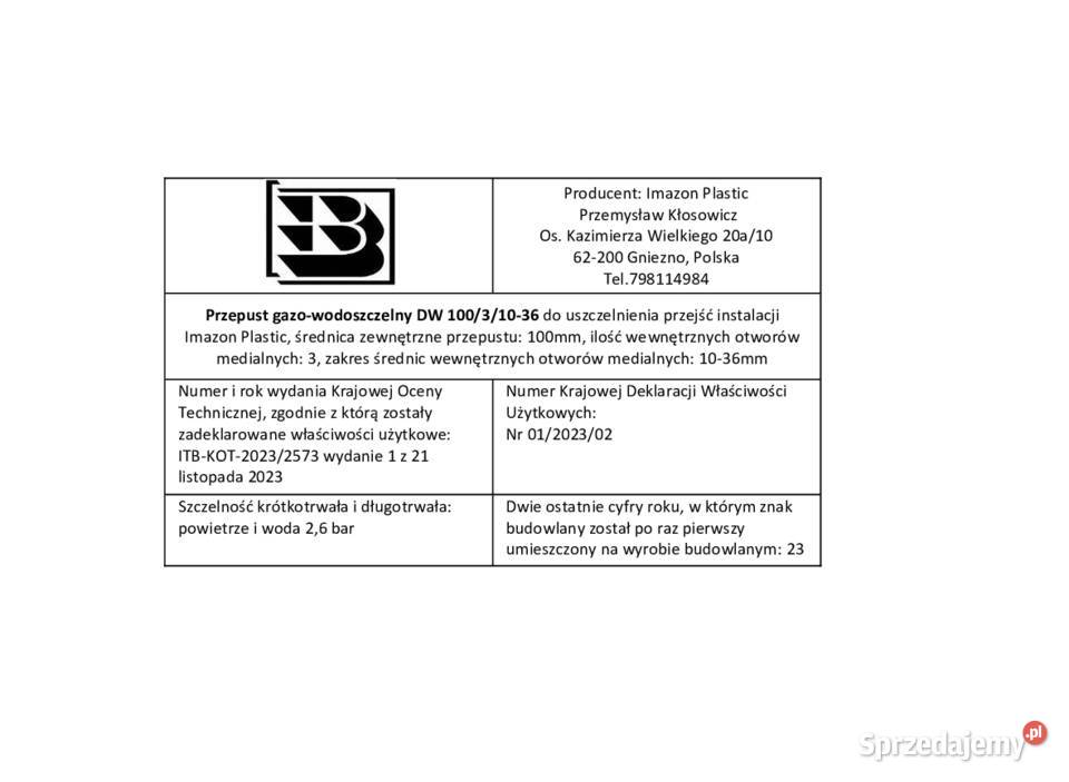 Przepust gazowodoszczelny do przejść instalacji Poznań sprzedam