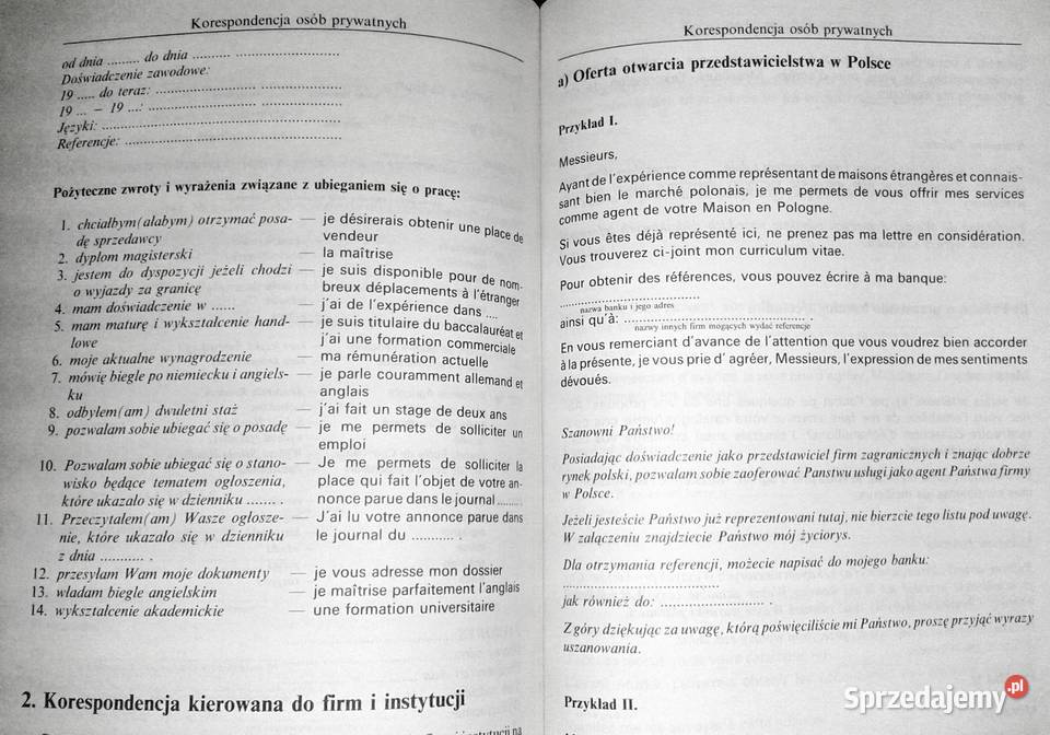 Le francais commercial Wzory francuskich listów lubelskie Chełm