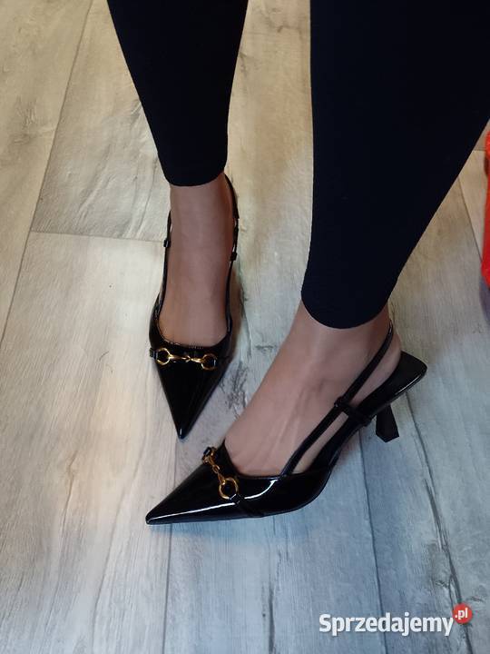 42 Czarne czółenka wieczorowe z odkrytą piętą Kraków