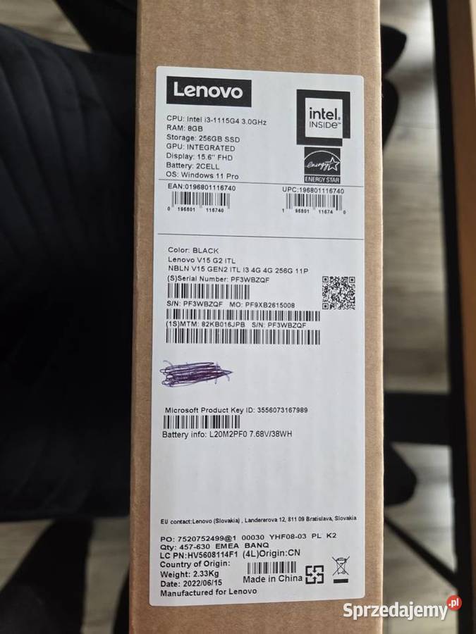 Sprzedam nowy laptop Lenovo V15 G2 ITL Odbiór Waga 2.33 Gorzewo