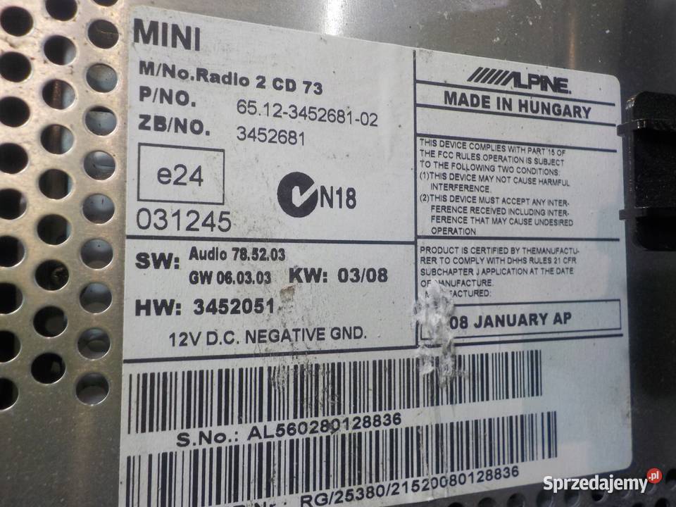 MINI CLUBMAN I R55 16 B 08r 5D radio CD 3452681 Suków