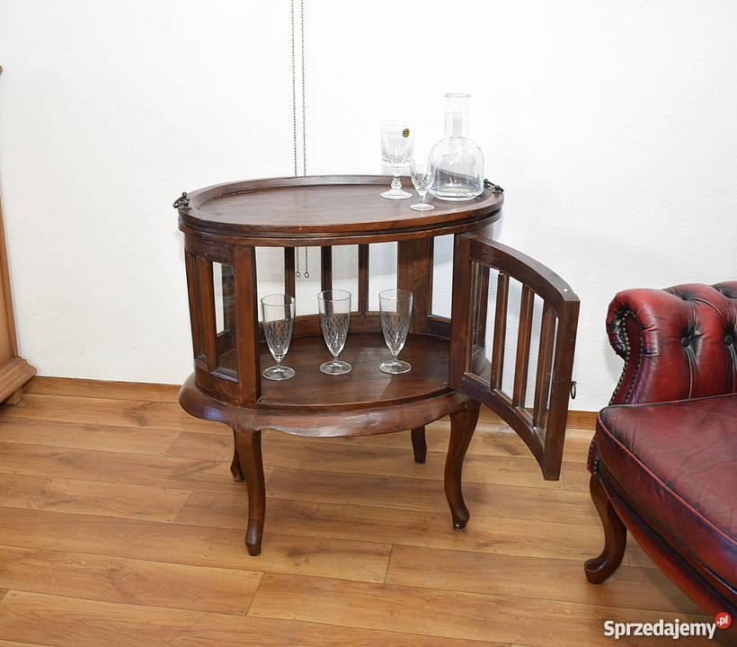 Kolonialny barek tekowy szafka z tacą stolik tek Świdnica