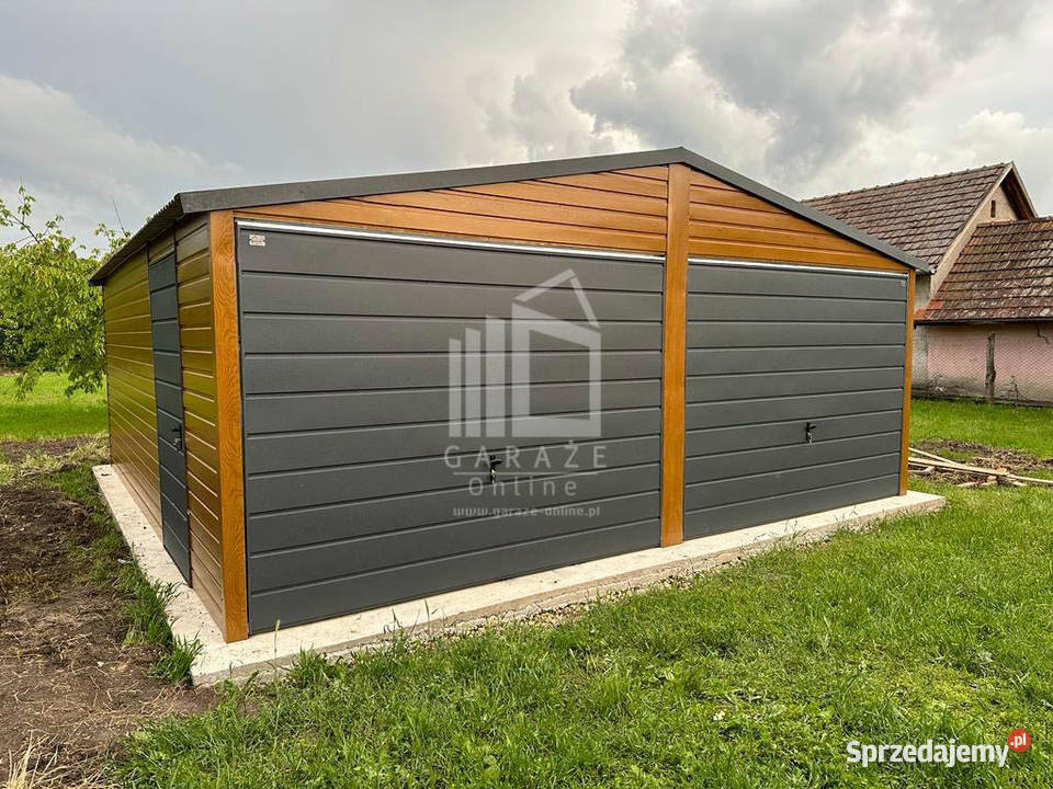 GARAŻ BLASZANY 6m x 6m poziom dwuspad 2x Brama Chojnice
