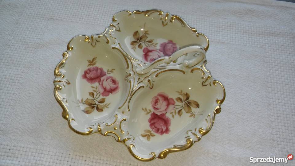 porcelanowa patera kabaret zdobiona w róże cudo