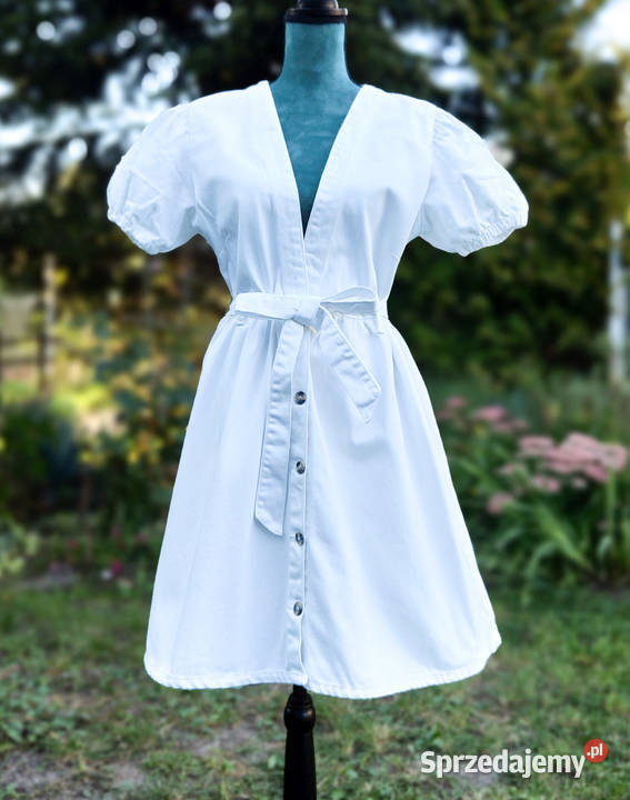 Biała jeansowa sukienka Boohoo 42 XL bawełna biały Spódnice i sukienki Szczecin