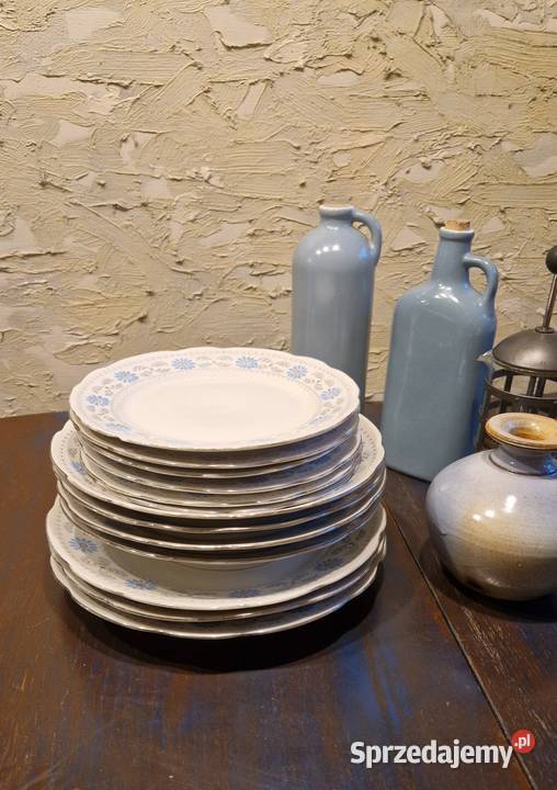 Zestaw 13 TALERZY ĆMIELÓWdekor niebieski Talerze i talerzyki lubelskie
