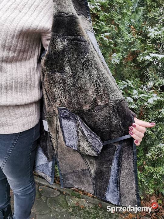 Piękny damski długi kożuch płaszcz kurtka Łódź